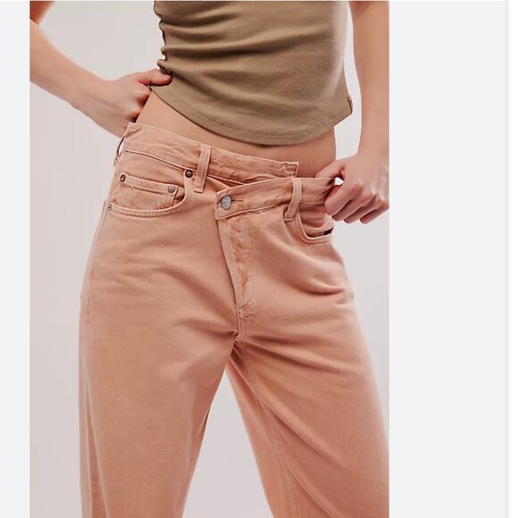 NWOT AGOLDE X FREE PEOPLE Pink Salt Criss-Cross Upsized Jeans - Picture 1 of 10